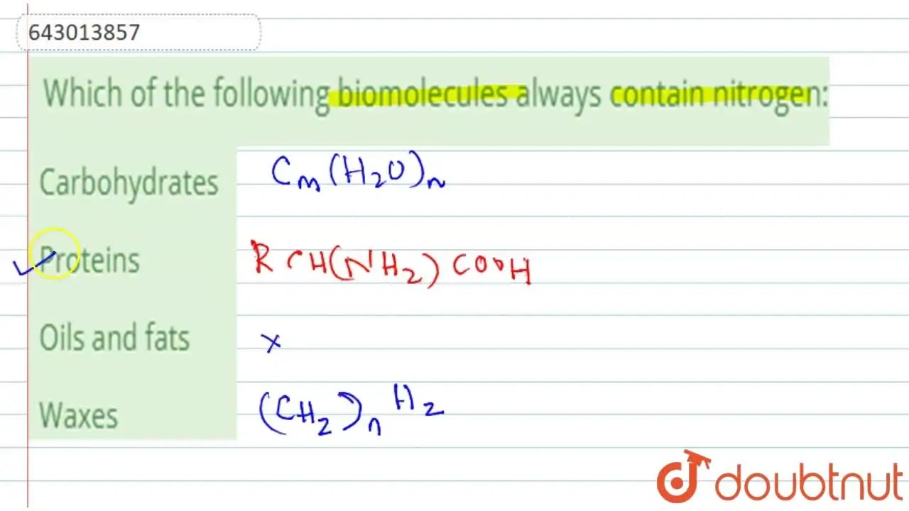 [Odia] Which of the following biomolecules always contain nitrogen