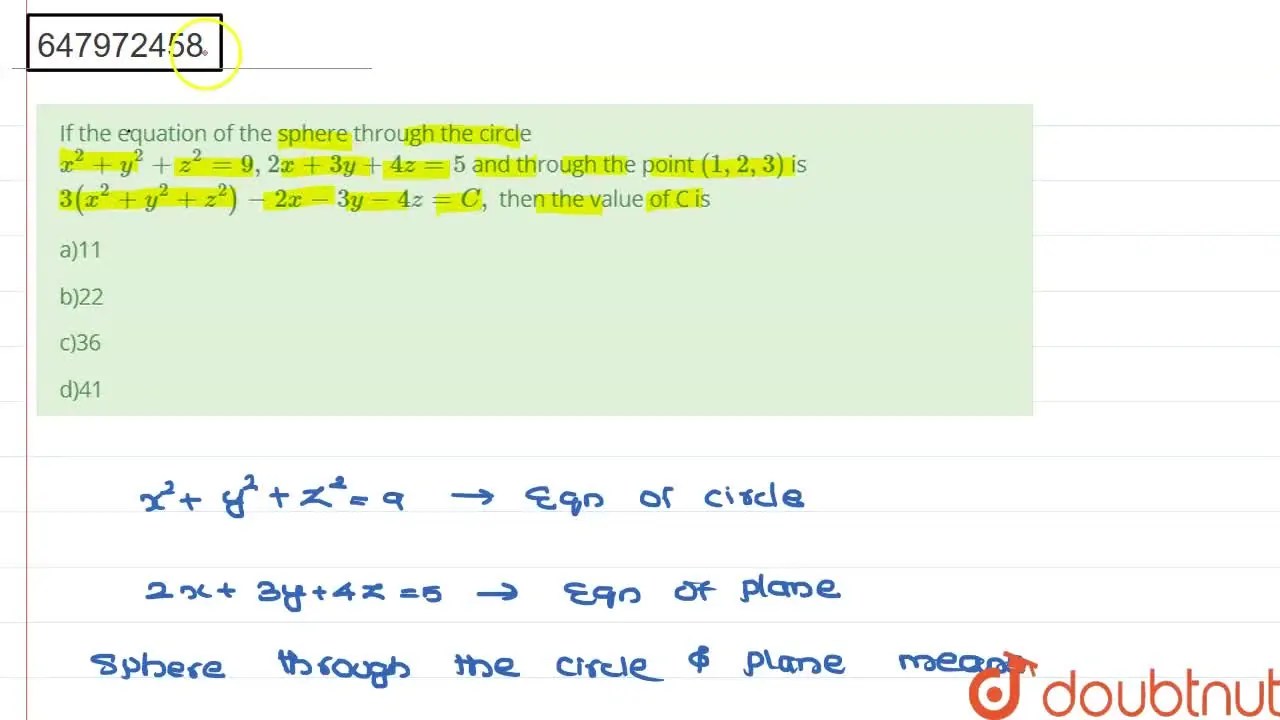 [Malayalam] If the equation of the sphere through the circle x ^(2)