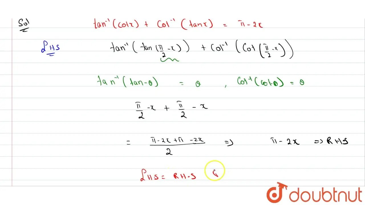 [Tamil] Prove that , tan^(1)(cotx)+cot^(1) (tan x) = pi2x