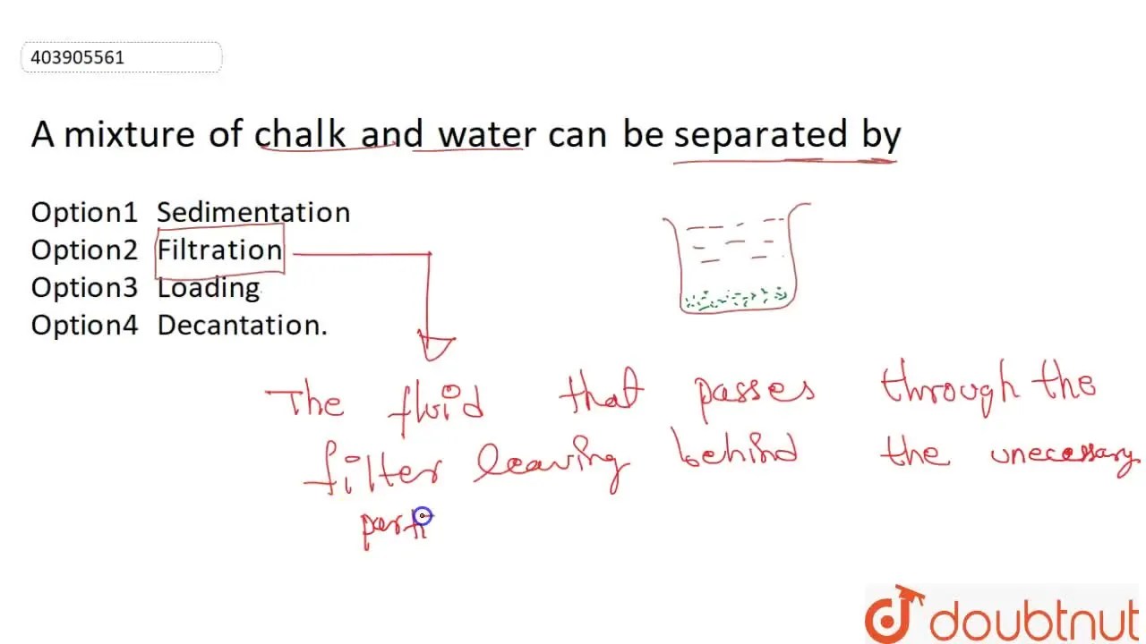 A mixture of chalk and water can be separated by
