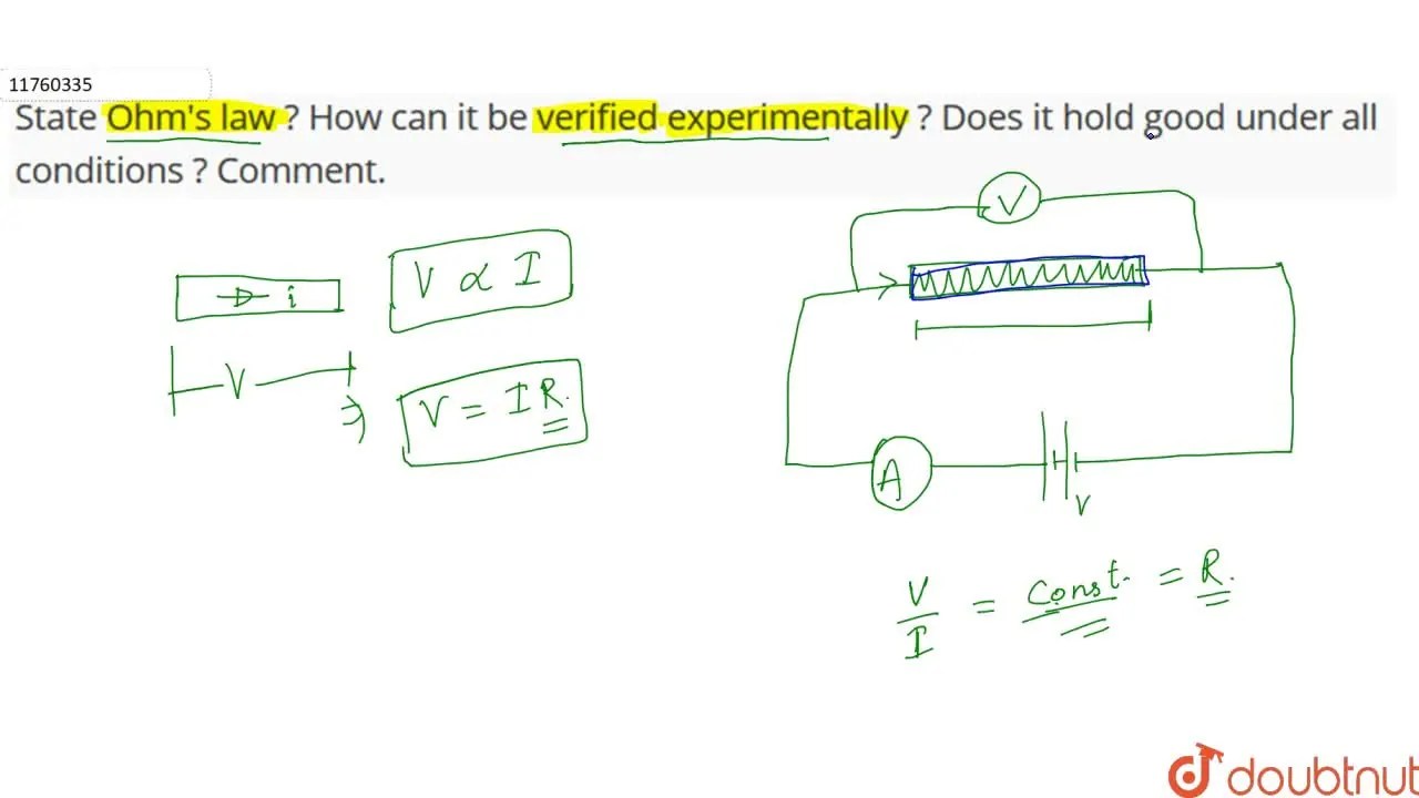 State Ohm's law ? How can it be verified experimentally ? Does it hold