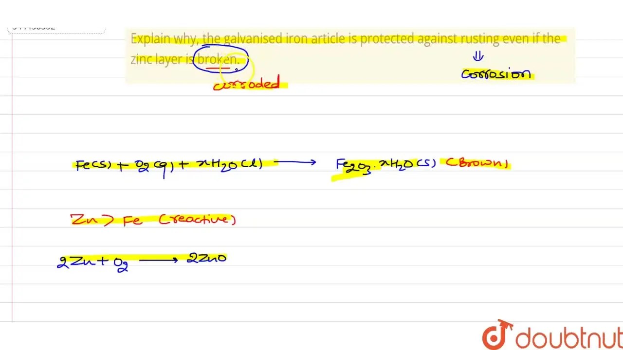 Explain why, the galvanised iron article is protected against rusting