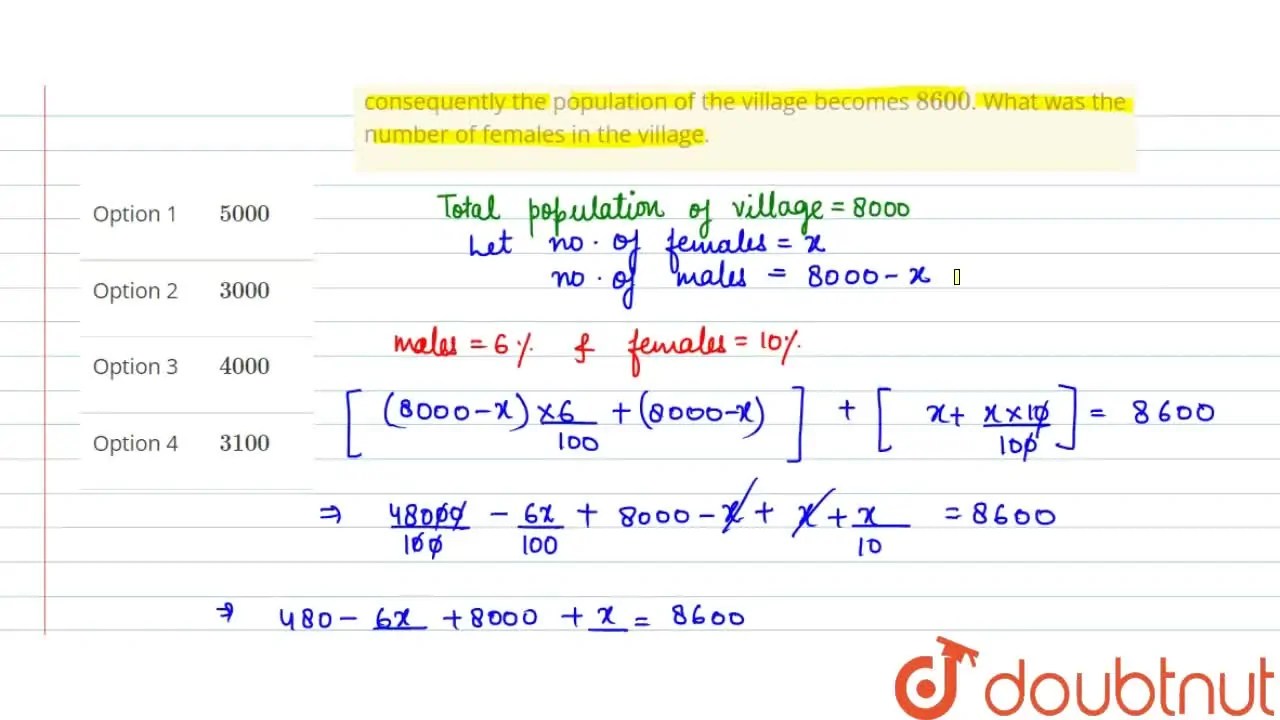 The total population of a village is 8000 . The number of males and fe