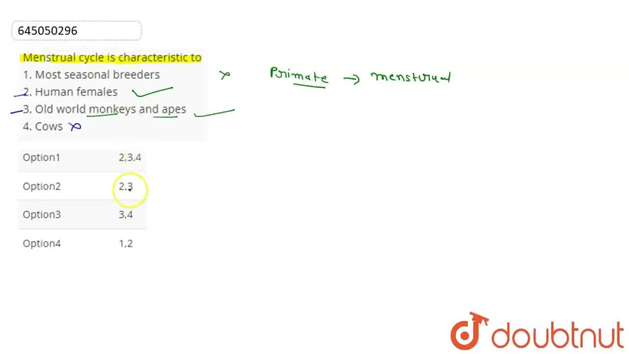 Menstrual cycle is characteristic to 1. Most seasonal breeders 2.
