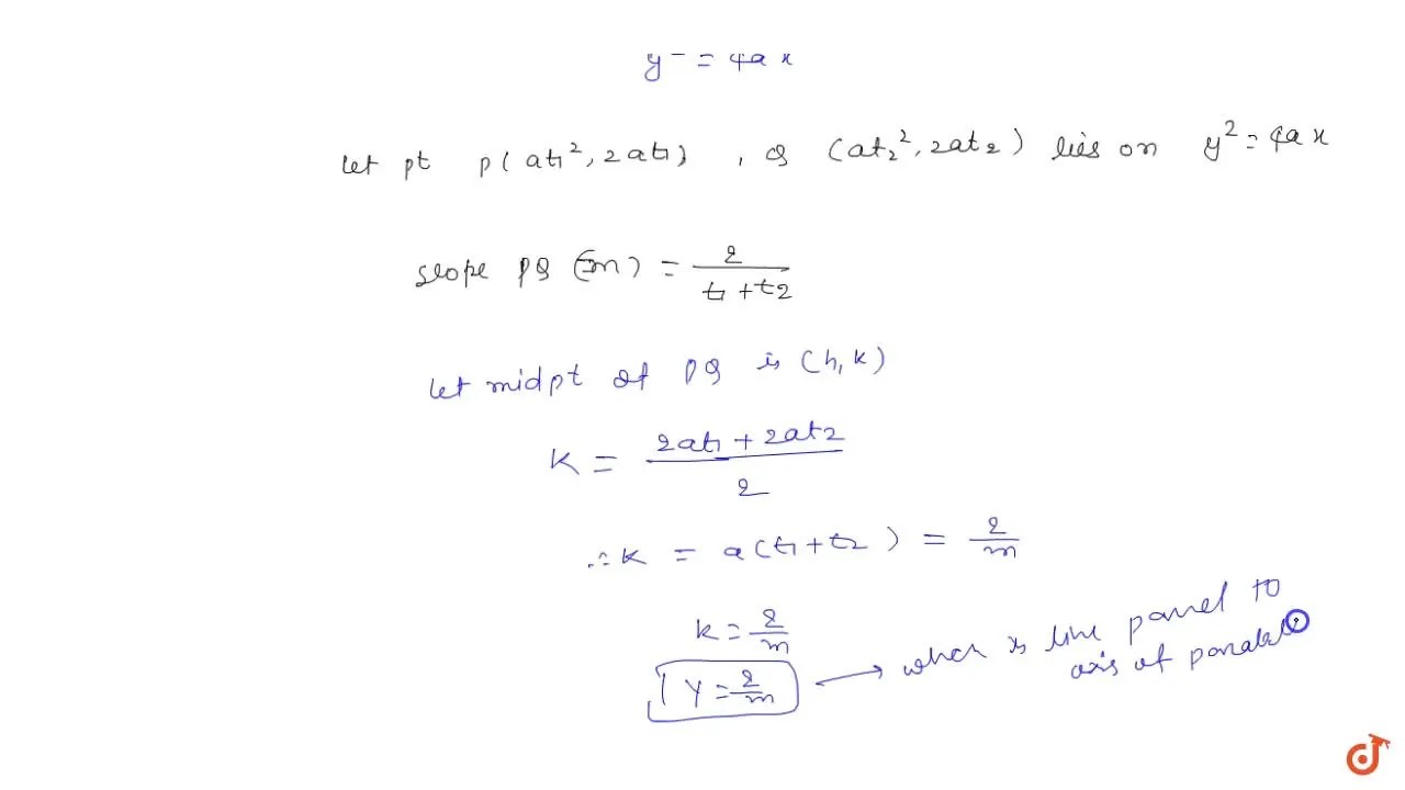 A set of parallel chords of the parabola y^2=4a x have their midpoint