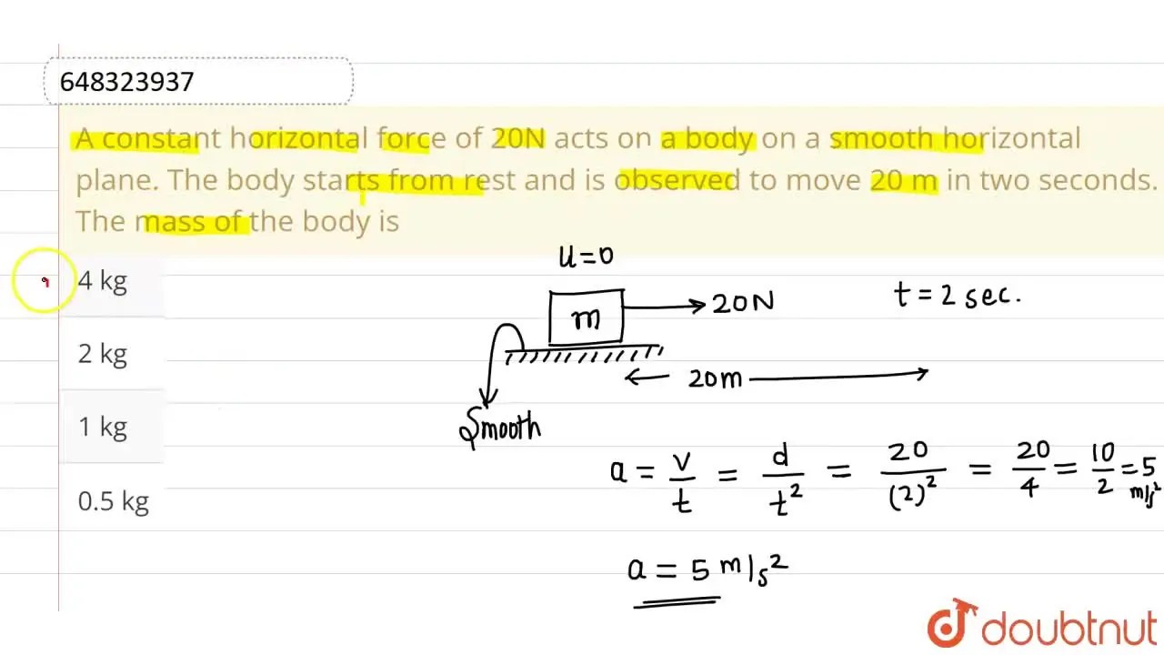 A constant horizontal force of 20N acts on a body on a smooth horizont