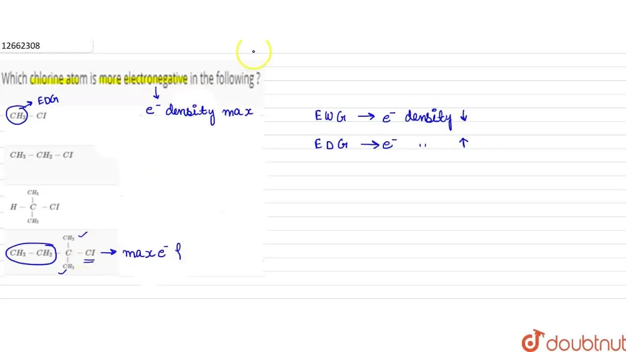 Which chlorine atom is more electronegative in the following
