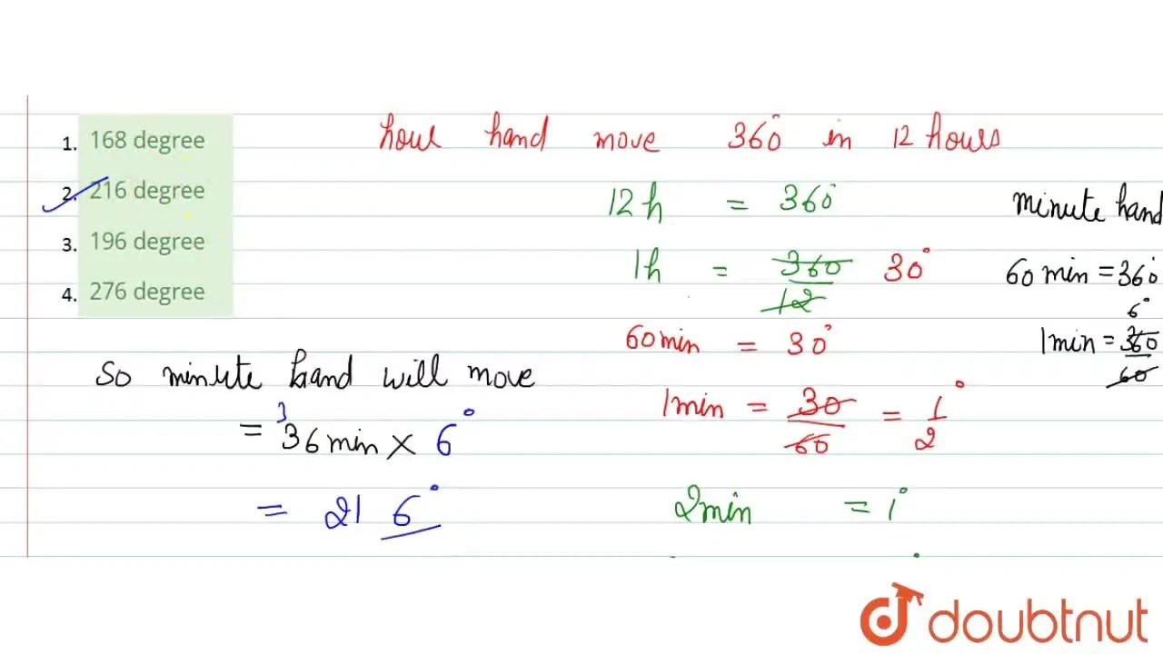 By how many degrees does the minute hand move in the same time, in whi