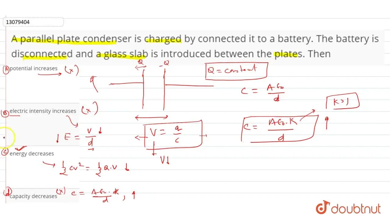 A parallel plate condenser is charged by connected it to a battery. Th