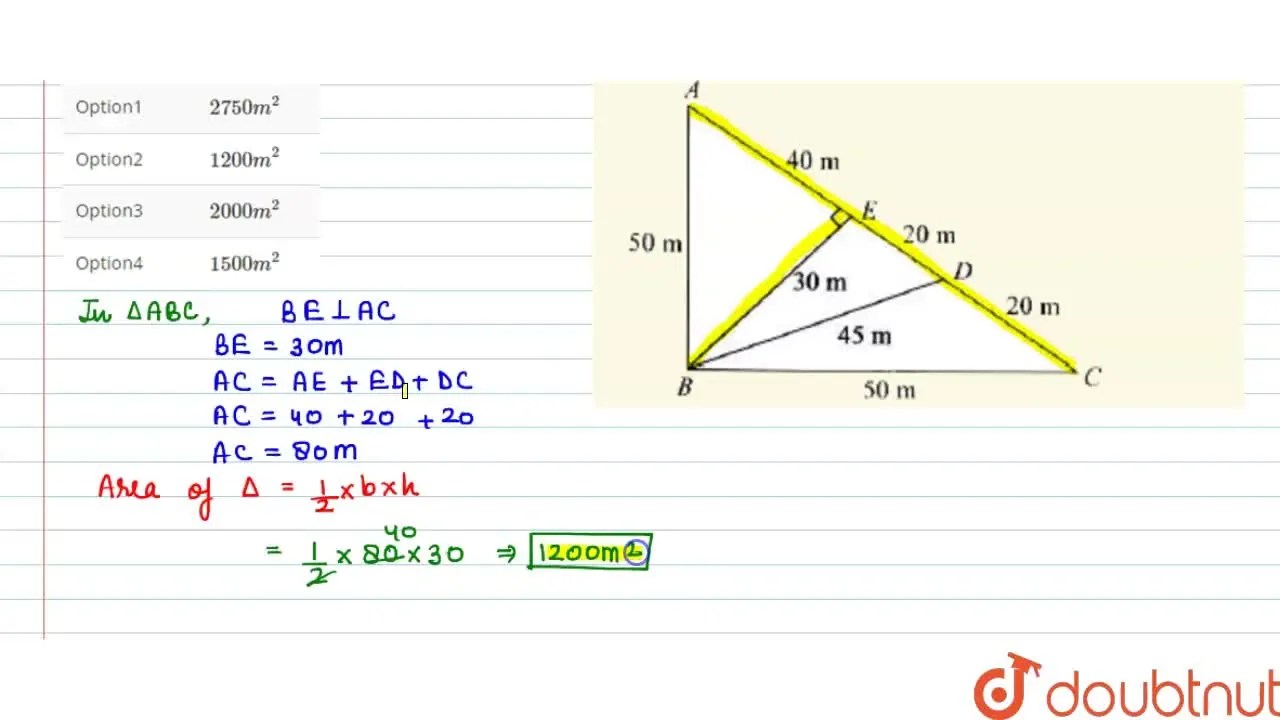 The figure (not drawn to scale), shows a triangular plot of land, ABC.