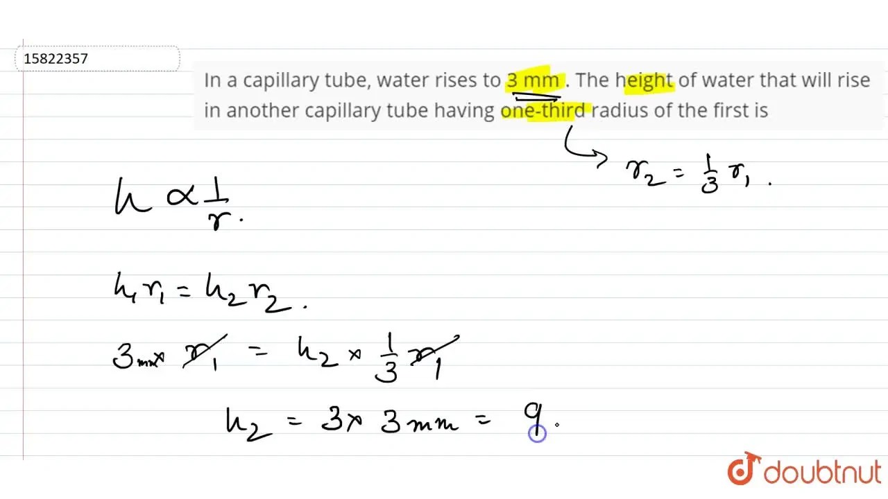 In a capillary tube, water rises to 3 mm . The height of water that wi
