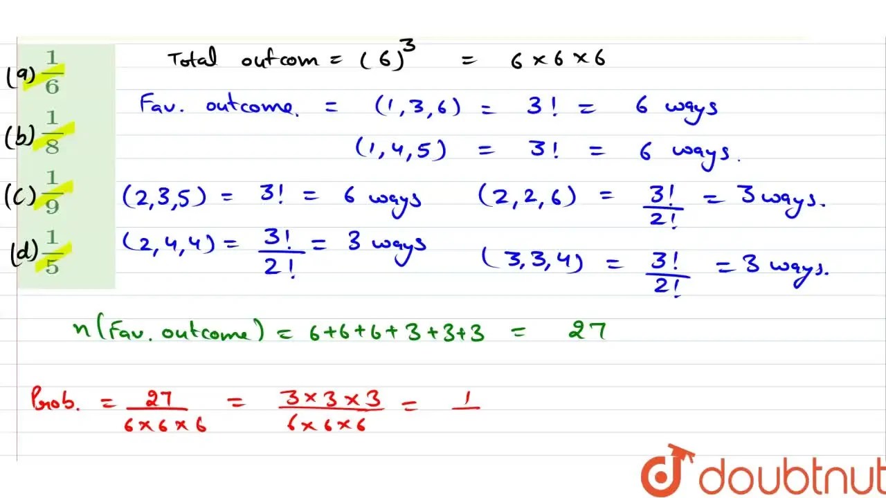 The probability of getting 10 in a single throw of three fair dice is