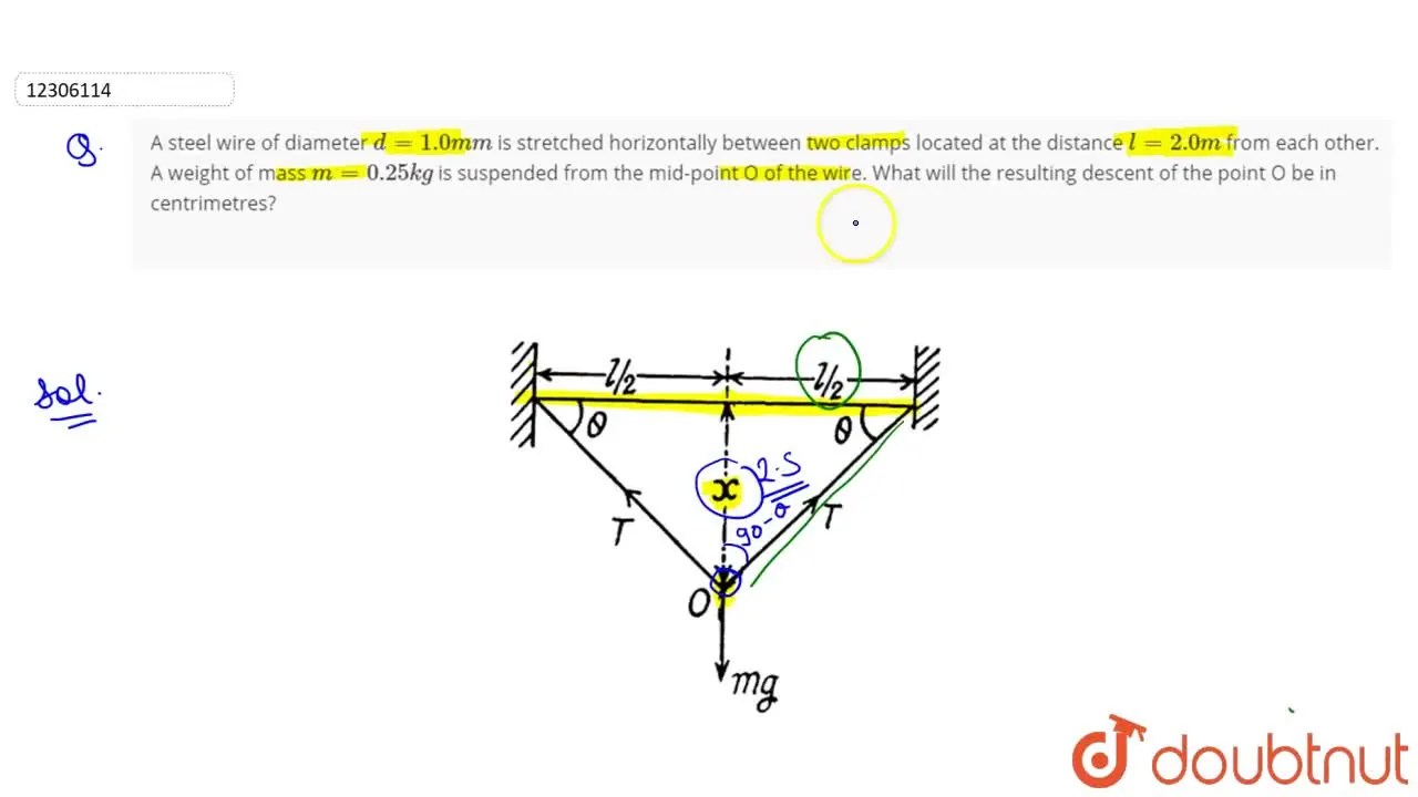A steel wire of diameter d=1.0mm is stretched horizontally between two