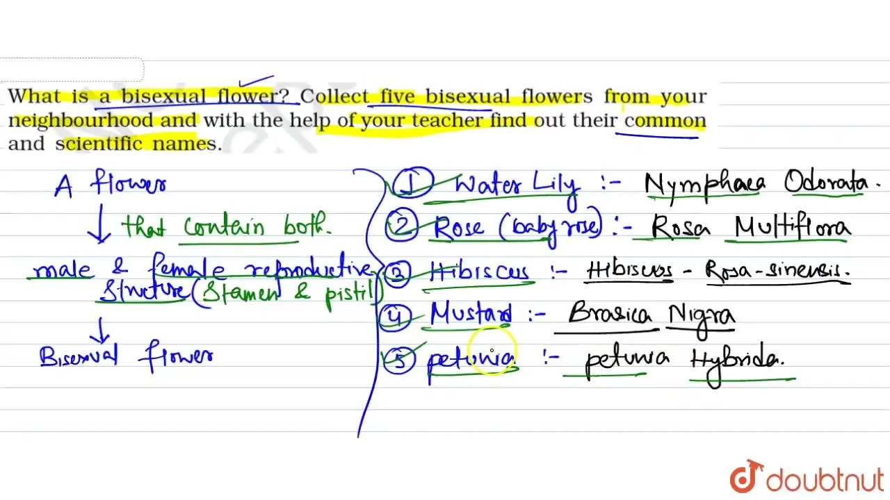 [Bengali Solution] What is a bisexual flower? Collect five bisexual fl