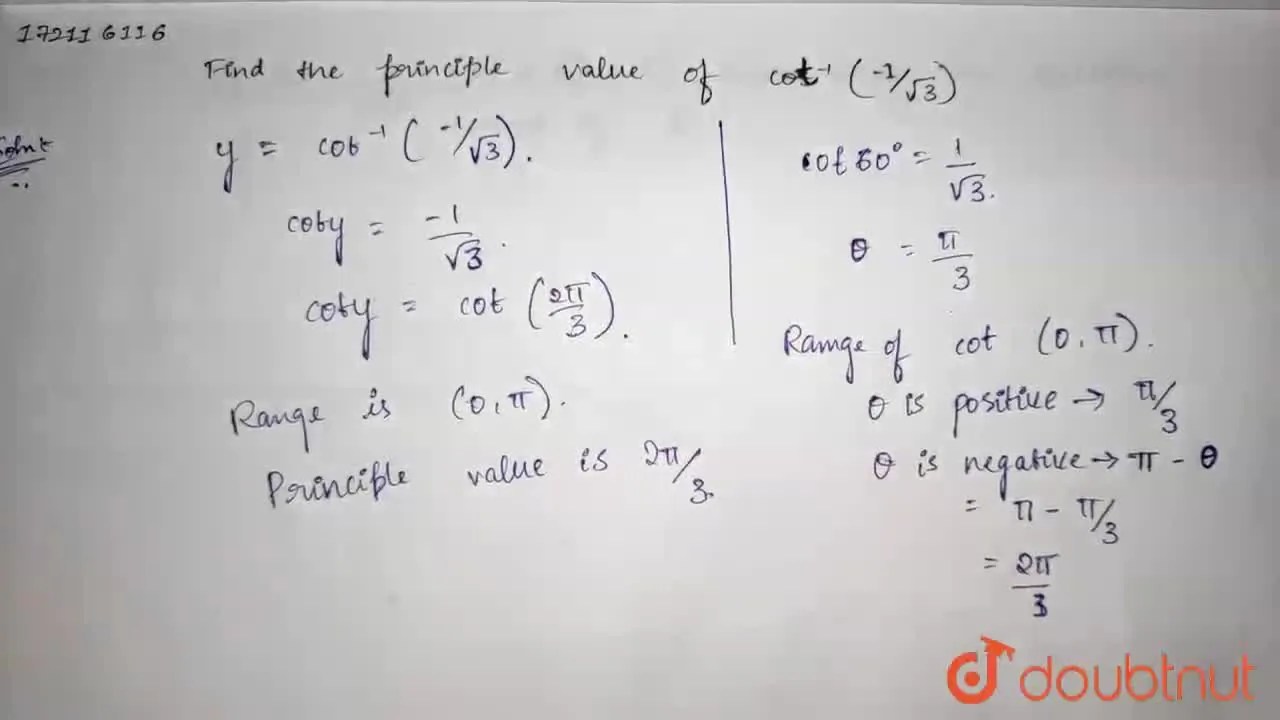 [Kannada] Find the principal value of cot^(1) (1/sqrt3)