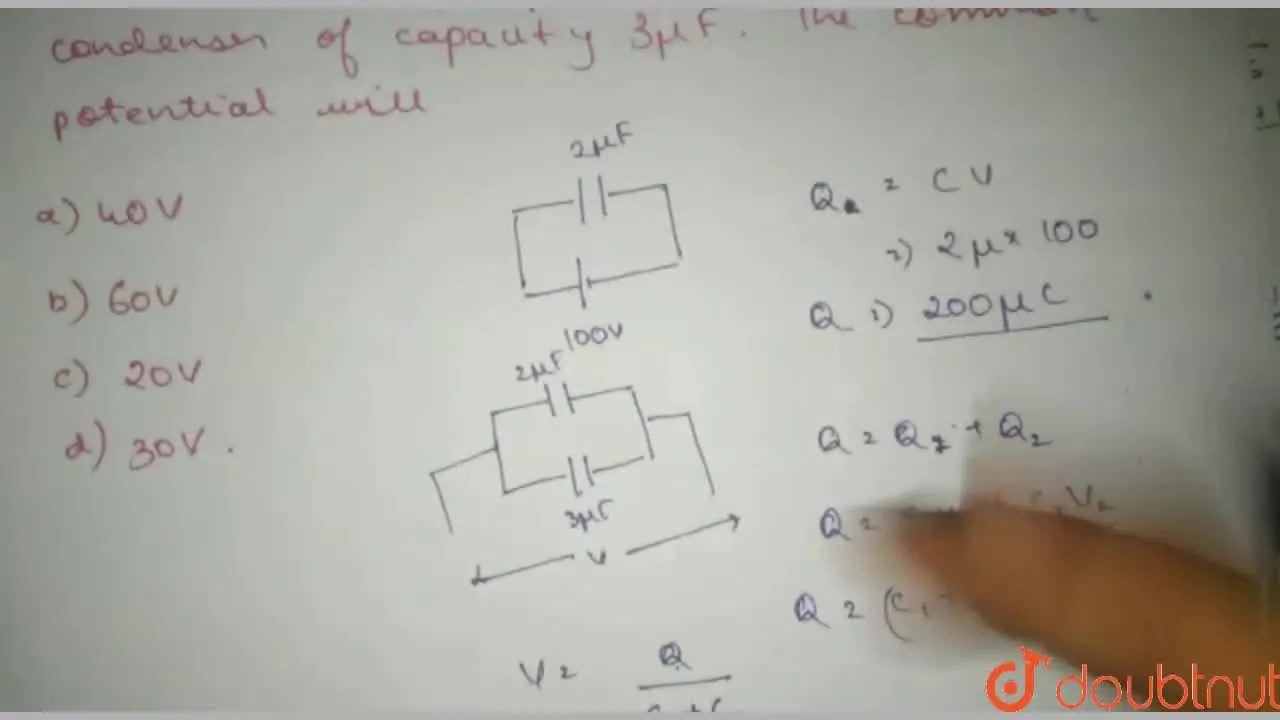 A condenser of of capacity 2 muF is charged to a potential of 100V. It