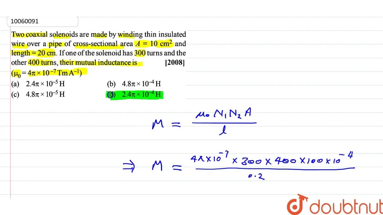 Two coaxial solenoids are made by winding thin insulated wire over a p