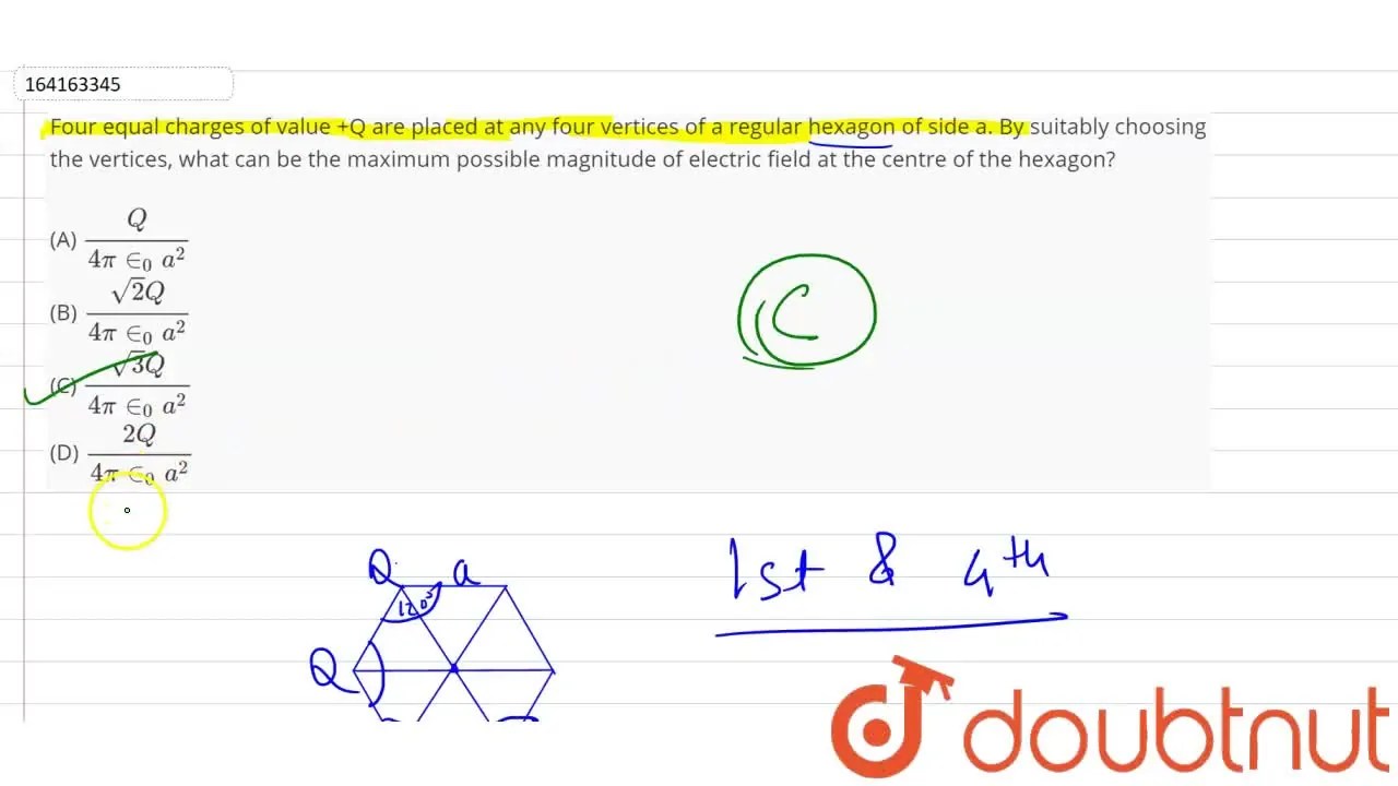 [Bengali] Four equal charges of value +Q are placed at any four vertic