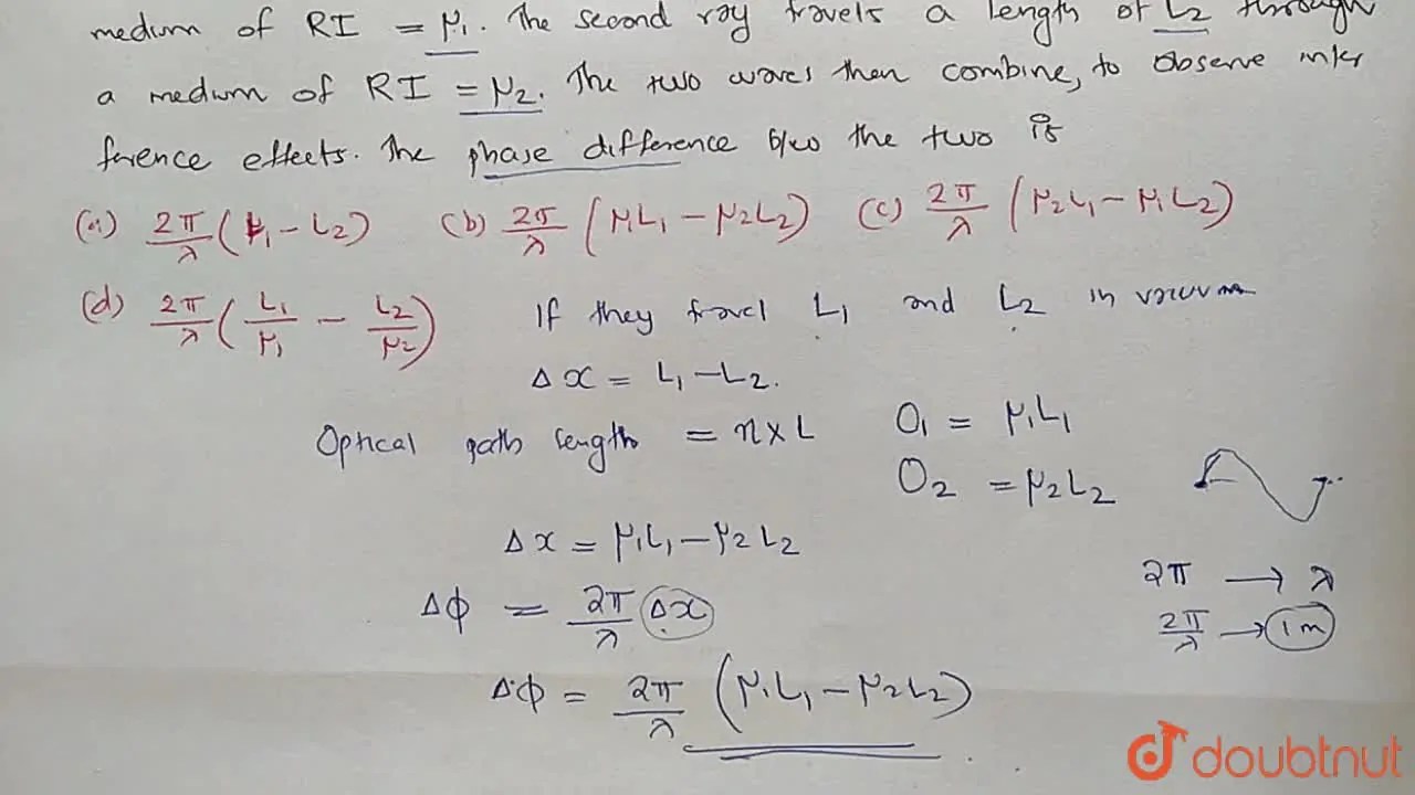 Two light waves having the same wavelength lambda in vacuum are in pha