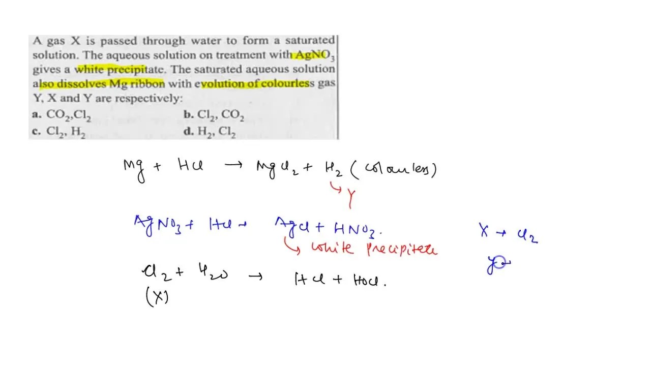 A gas X is passed through water to form a saturated solution. The aque