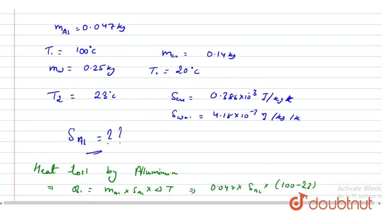 A sphere of alumininum of mass 0.047 kg placed for sufficient time in
