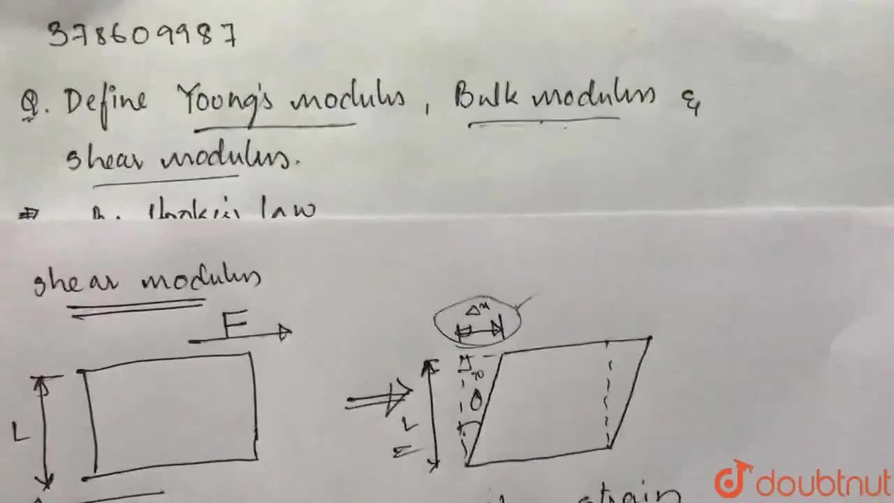 [Telugu] Define Young's modulus, Bulk modulus and Shear modulus.