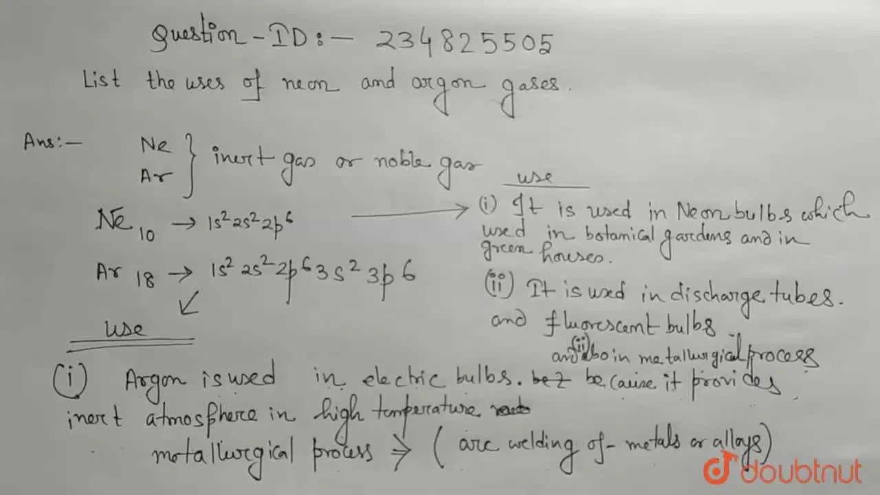 [Bengali] List the uses of neon and argon gases.