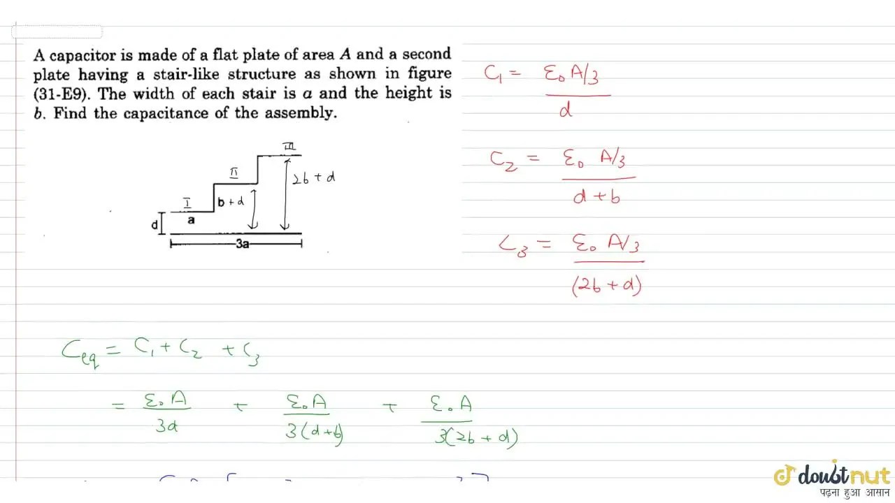 A capacitor is made of a flat plate of area A and a second plate havin