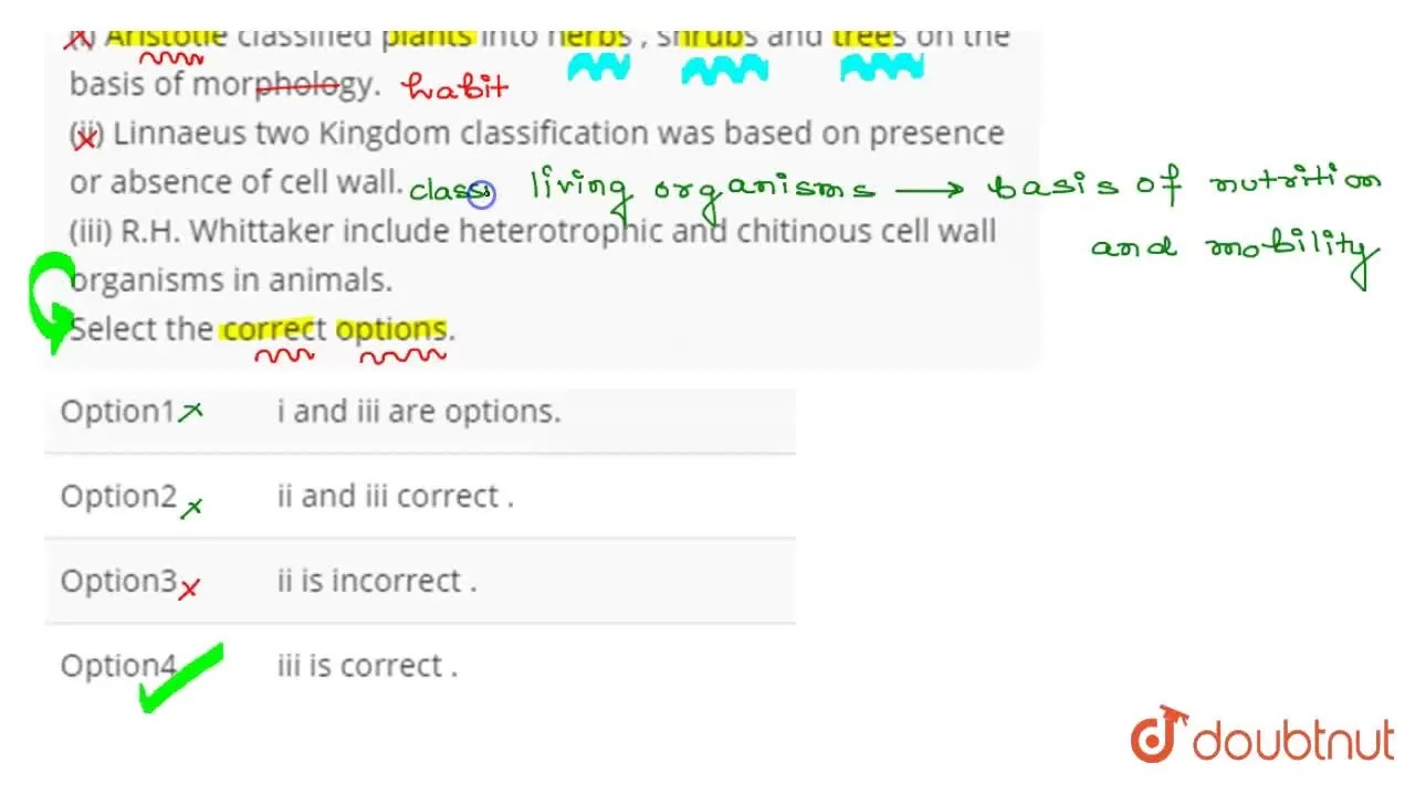 (i) Aristotle classified plants into herbs , shrubs and trees on the b