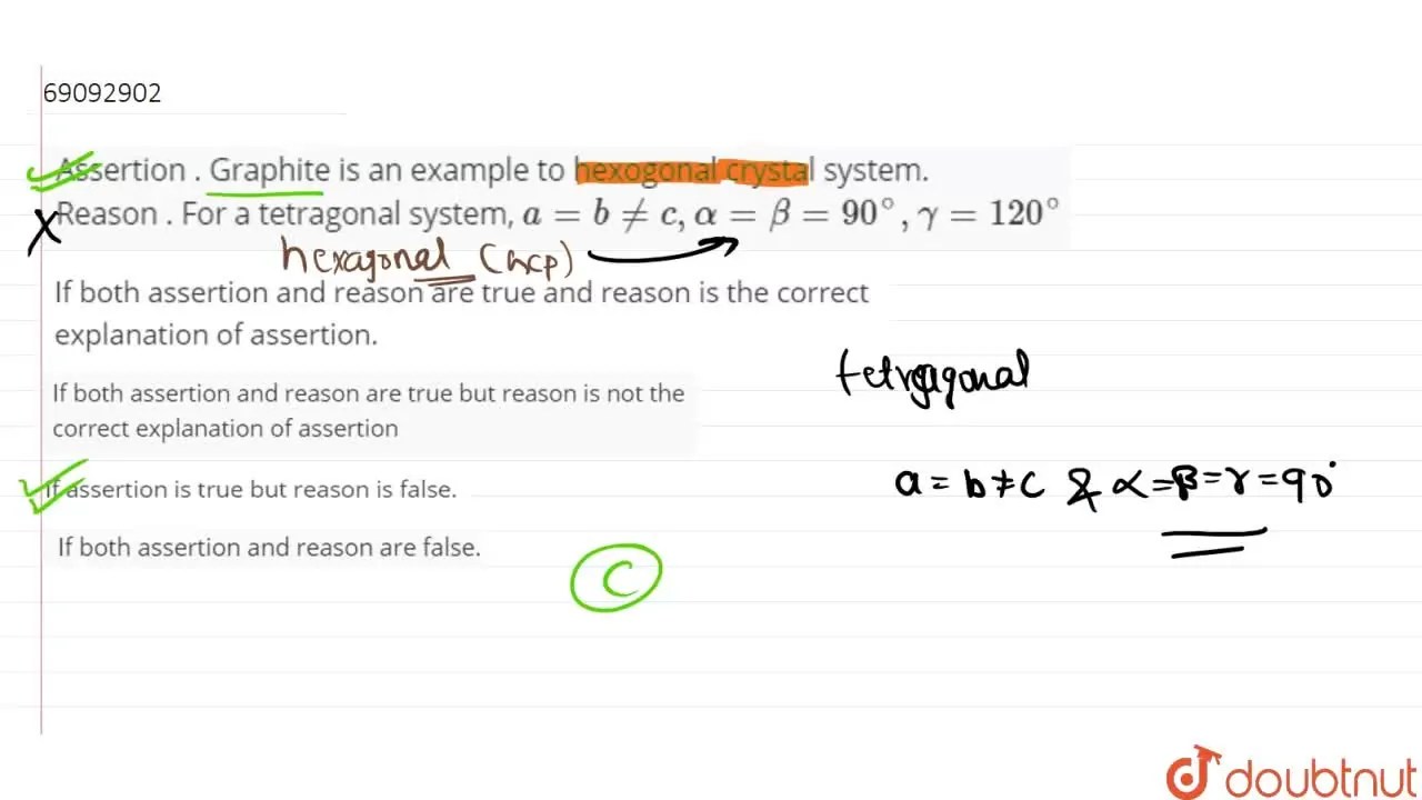 Assertion . Graphite is an example to hexogonal crystal system. Reas