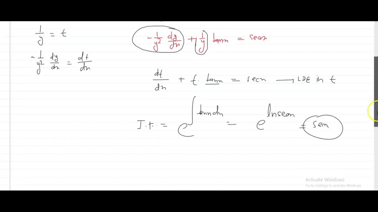 The integrating factor of the differential equation (dy)/(dx)=y tan x