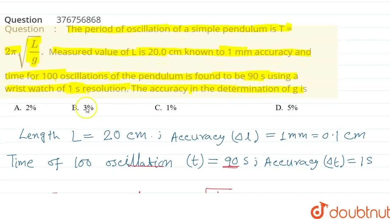 [Bengali] The period of oscillation of a simple pendulum is T = 2pisqr
