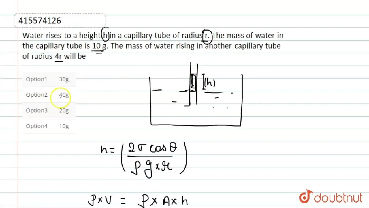 Water rises to a height h in a capillary tube of radius r. The mass of