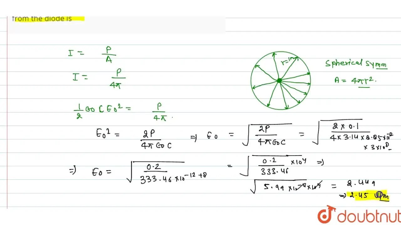 A red LED emits light of 0.1 watt uniformaly around it. The amplitude