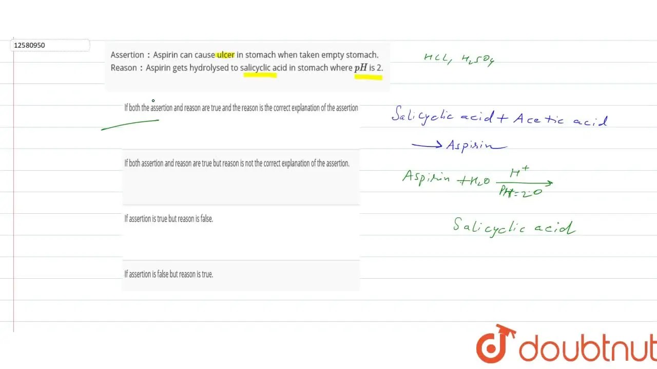 Assertion Aspirin can cause ulcer in stomach when taken empty stomac