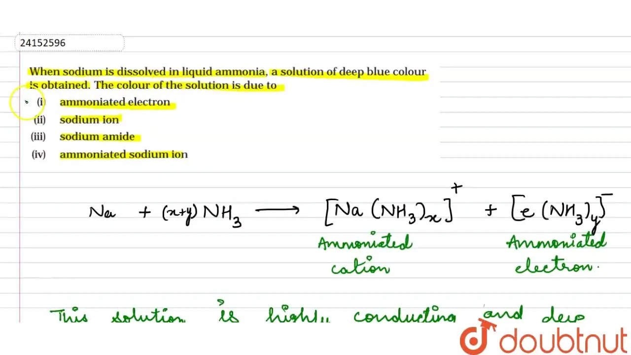 When sodium is dissolved in liquid ammonia, a solution of deep blue co