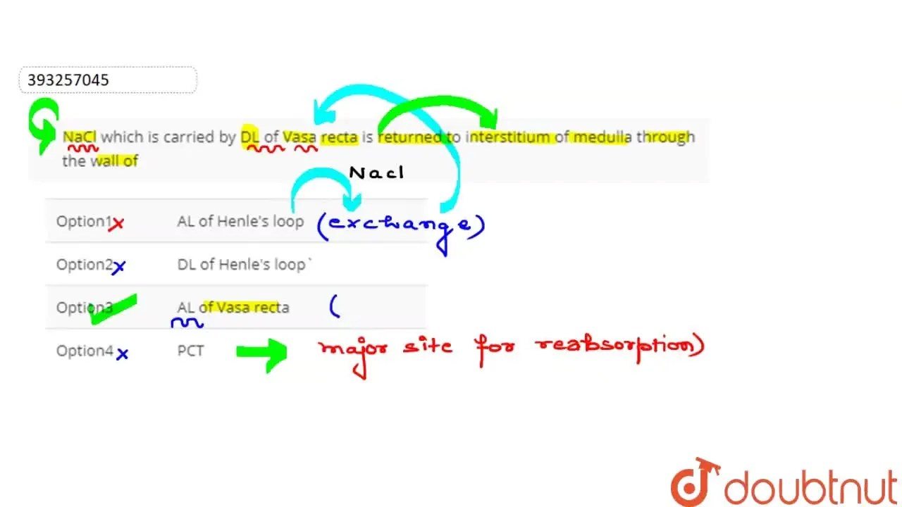 NaCl which is carried by DL of Vasa recta is returned to interstitium