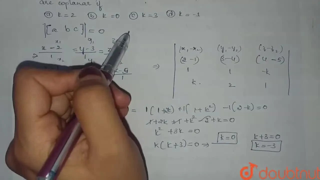 [Kannada] Lines (x2)/(1)=(y3)/(1)=(z4)/(K) and (x1)/(K)=(y4)/(2)