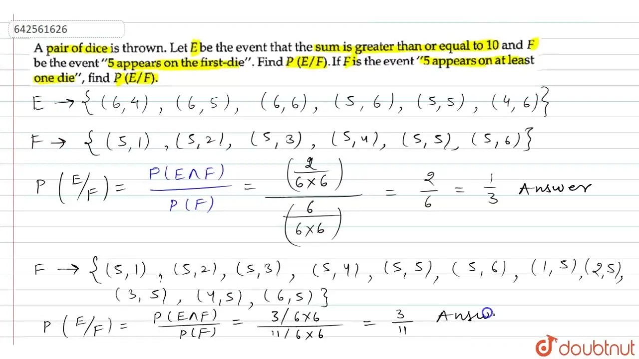 A pair of dice is thrown. Let E be the event that the sum is great