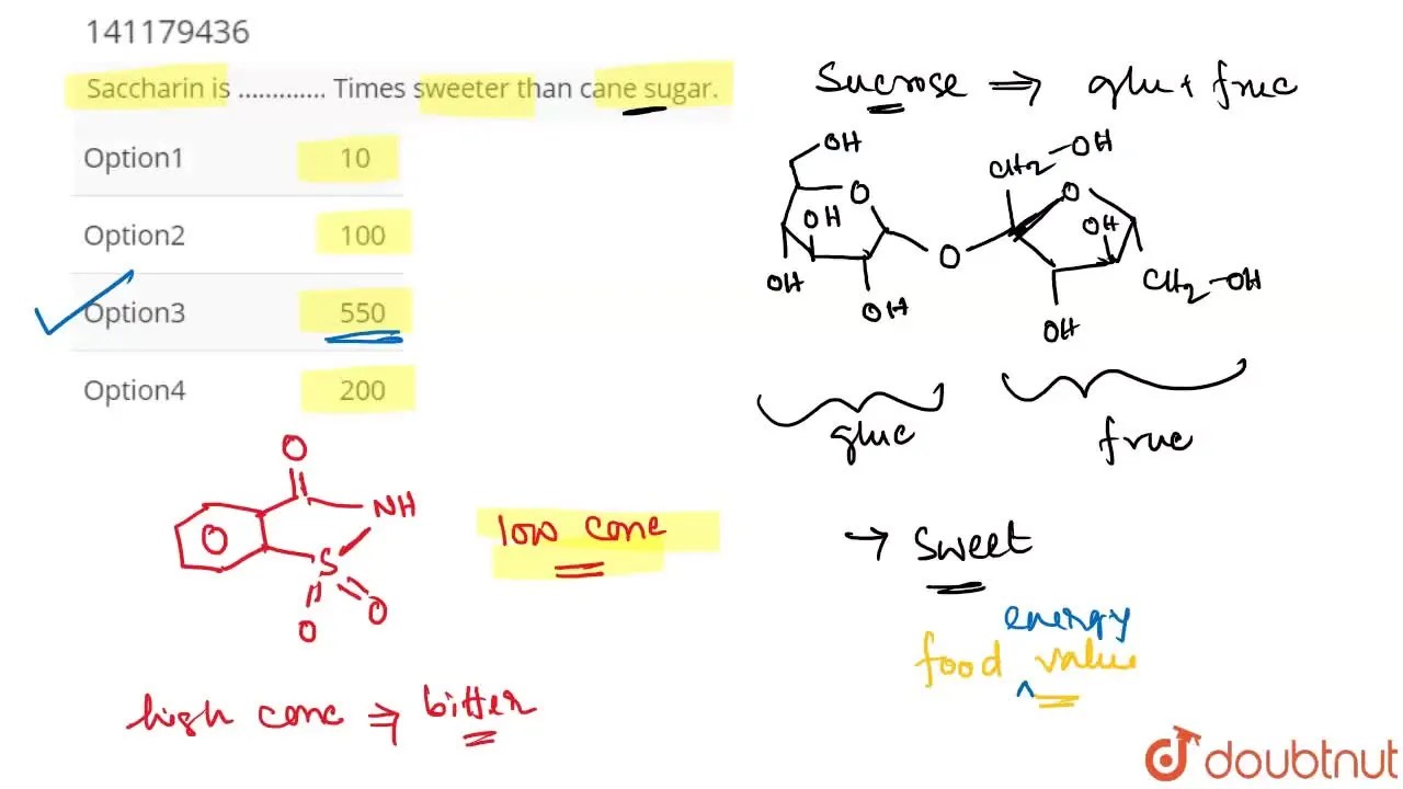 Saccharin is …………. Times sweeter than cane sugar.