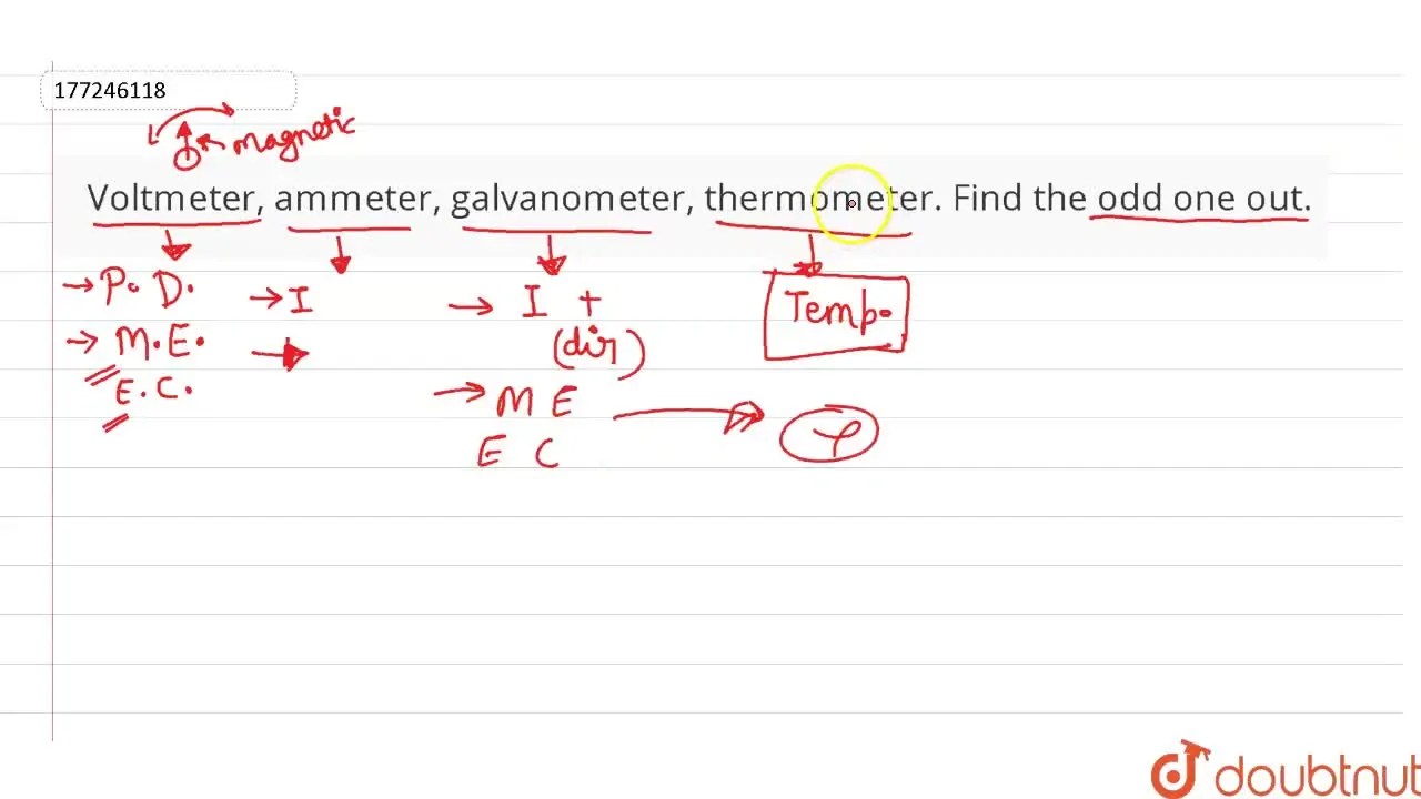 Voltmeter, ammeter, galvanometer, thermometer. Find the odd one out.