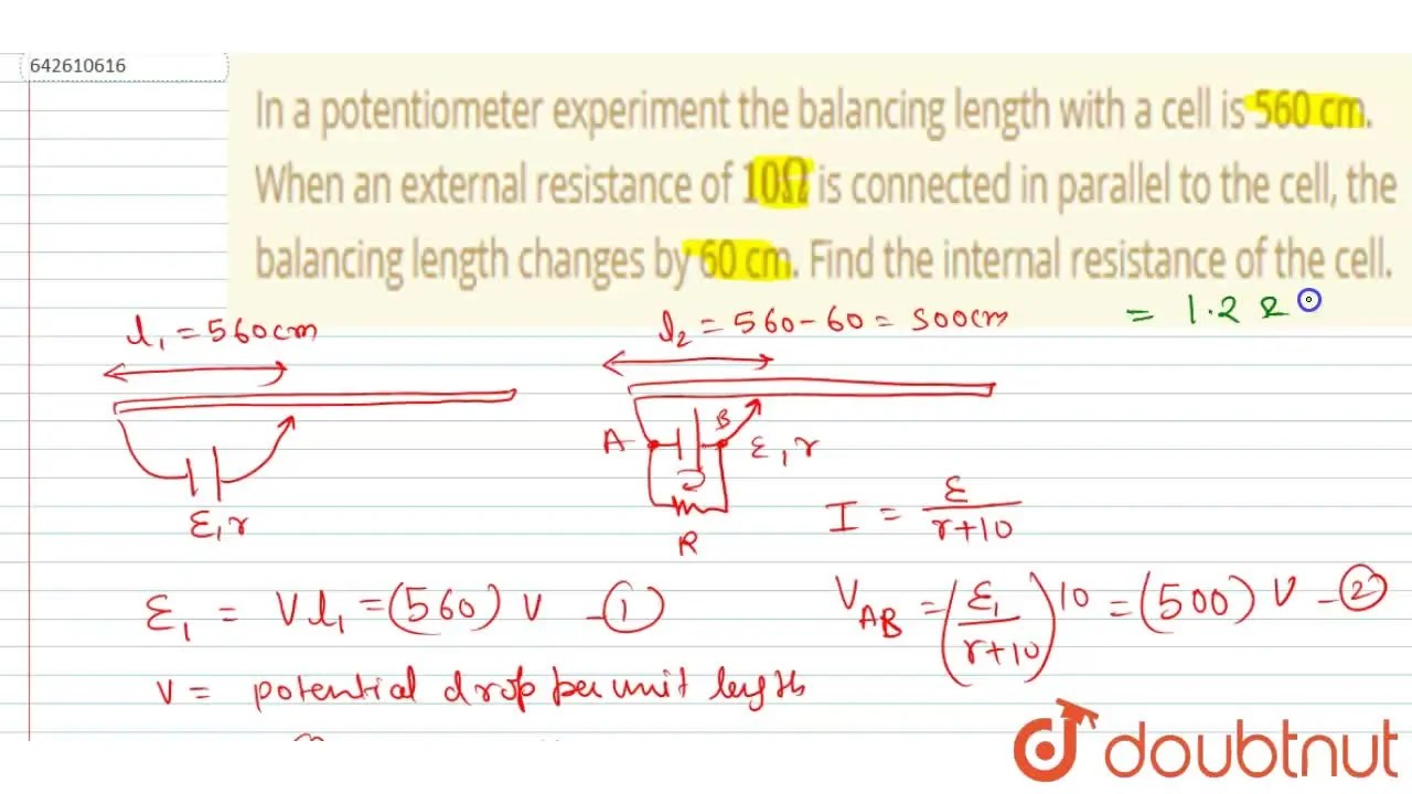 In a potentiometer experiment the balancing length with a cell is 560