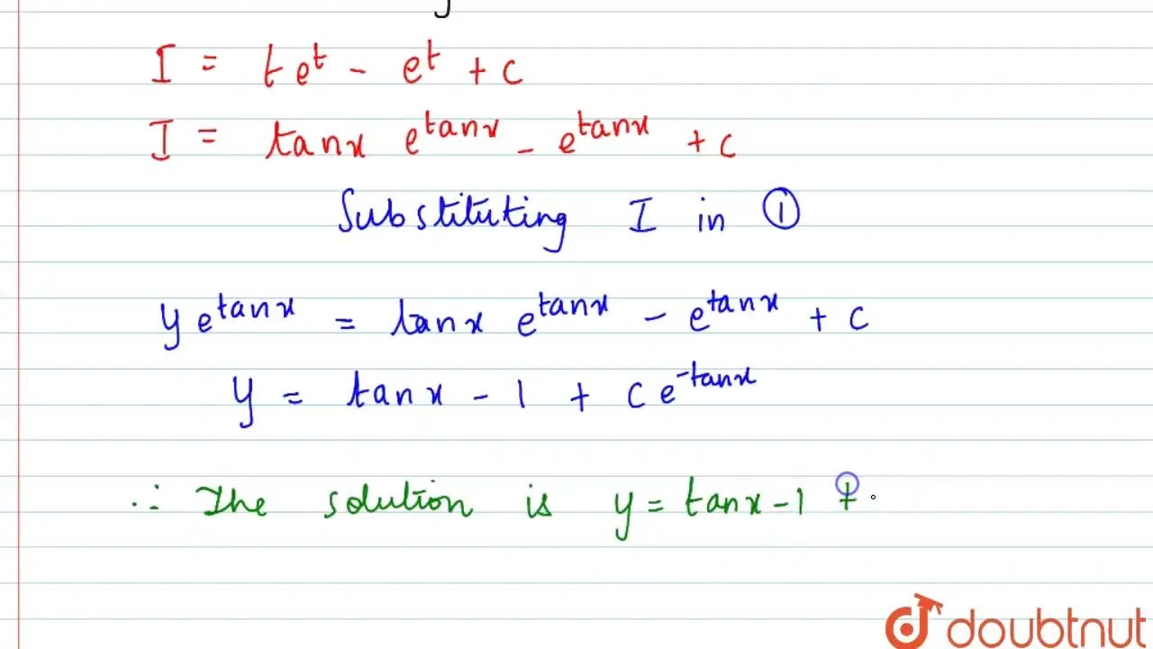Solve the following differential equation cos^2\ x(dy)/(dx)+y=tan\ x