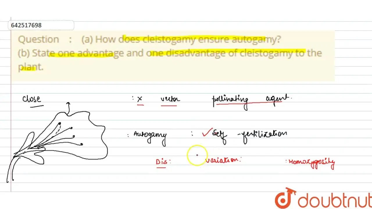 (a) How does cleistogamy ensure autogamy? (b) State one advantage an