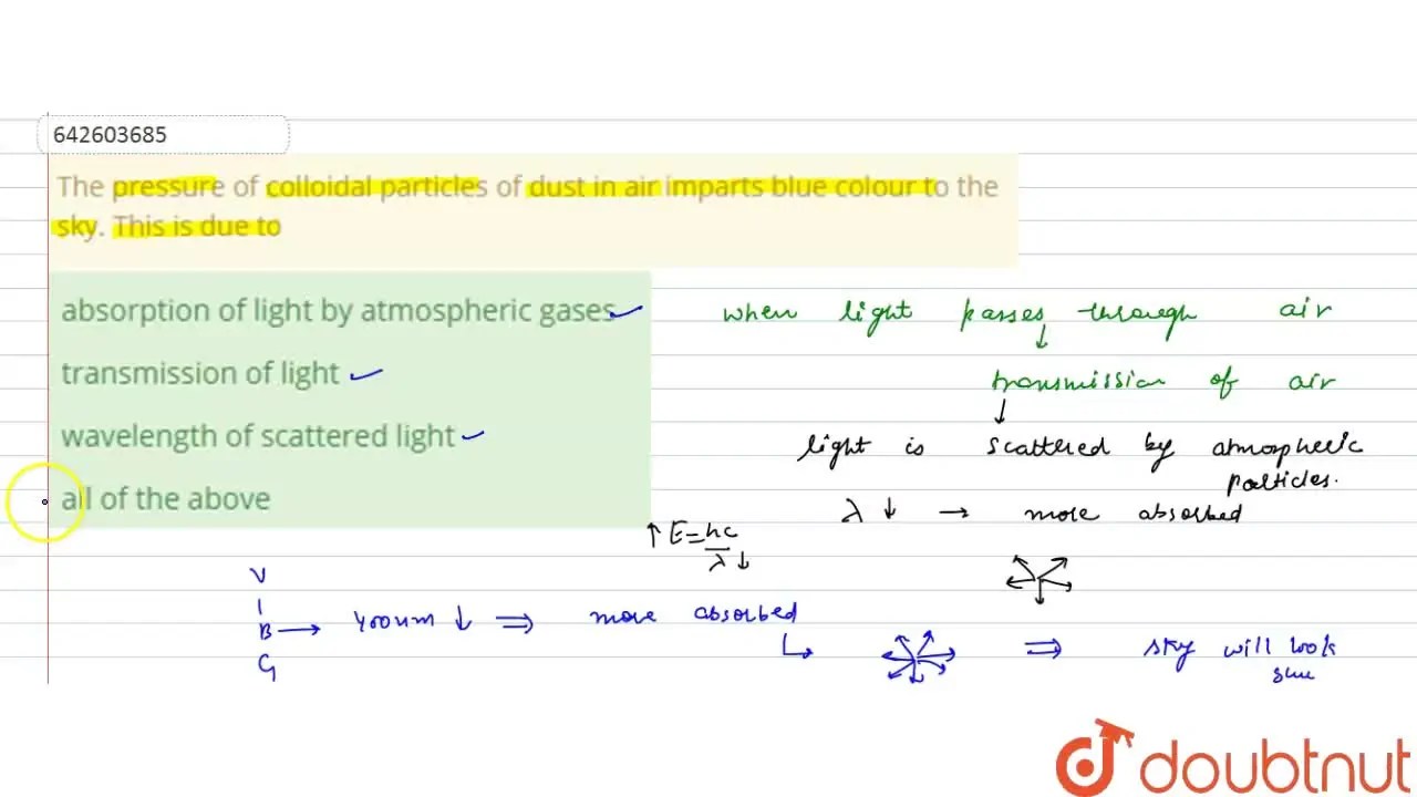 The pressure of colloidal particles of dust in air imparts blue colour