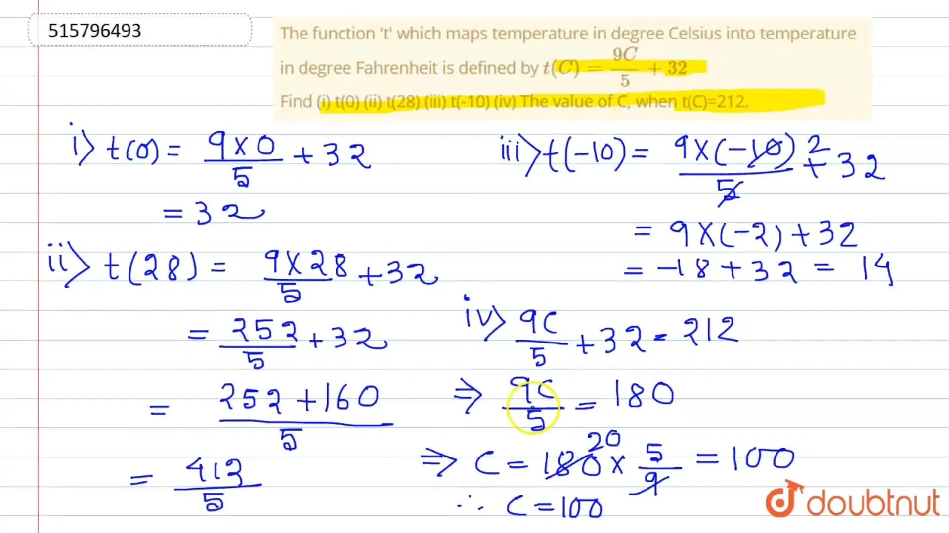 [Bengali] The function 't' which maps temperature in degree Celsius in