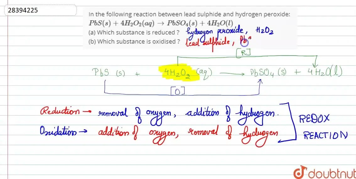 In the following reaction between lead sulphide and hydrogen peroxide