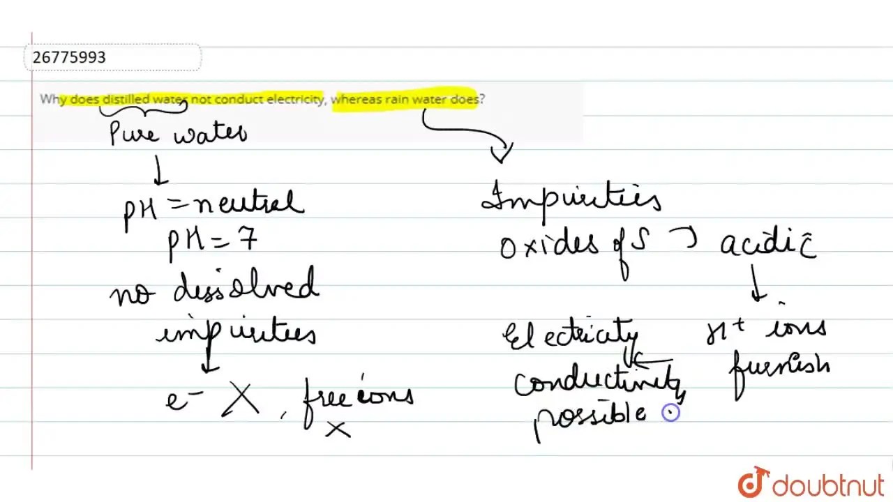 Why does distilled water not conduct electricity, whereas rain water d
