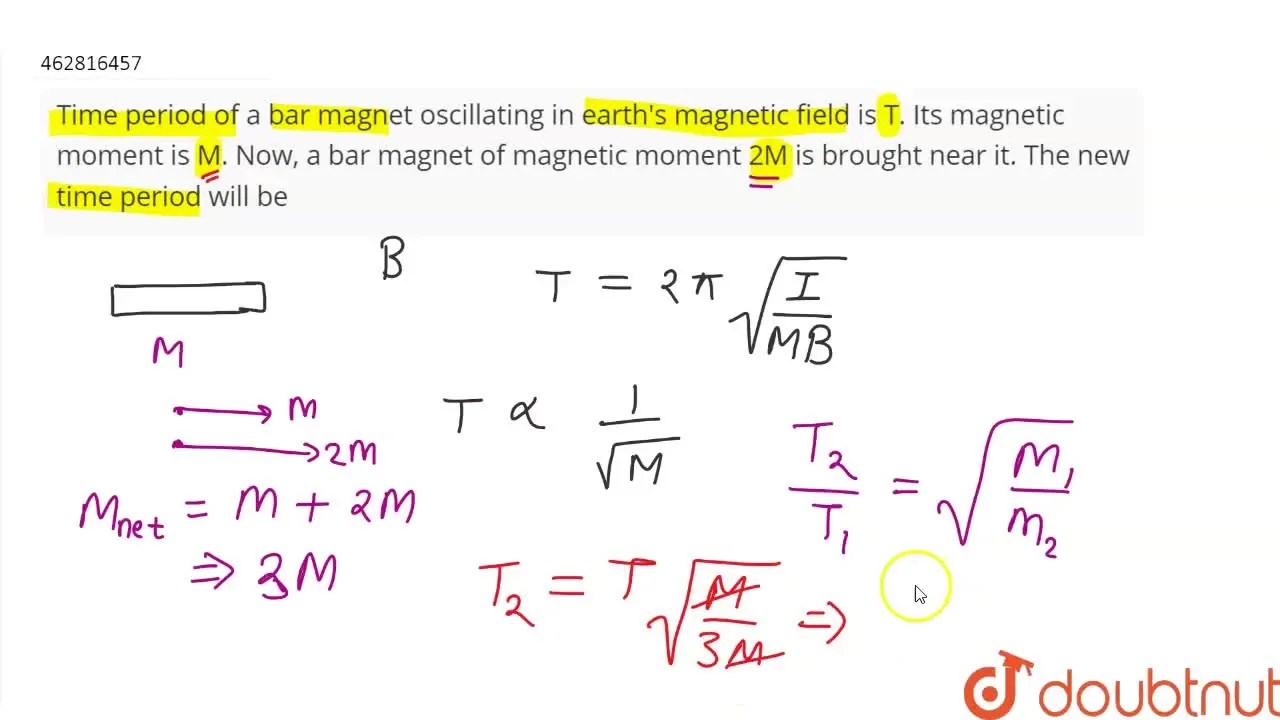 Time period of a bar oscillating in earth's field is T