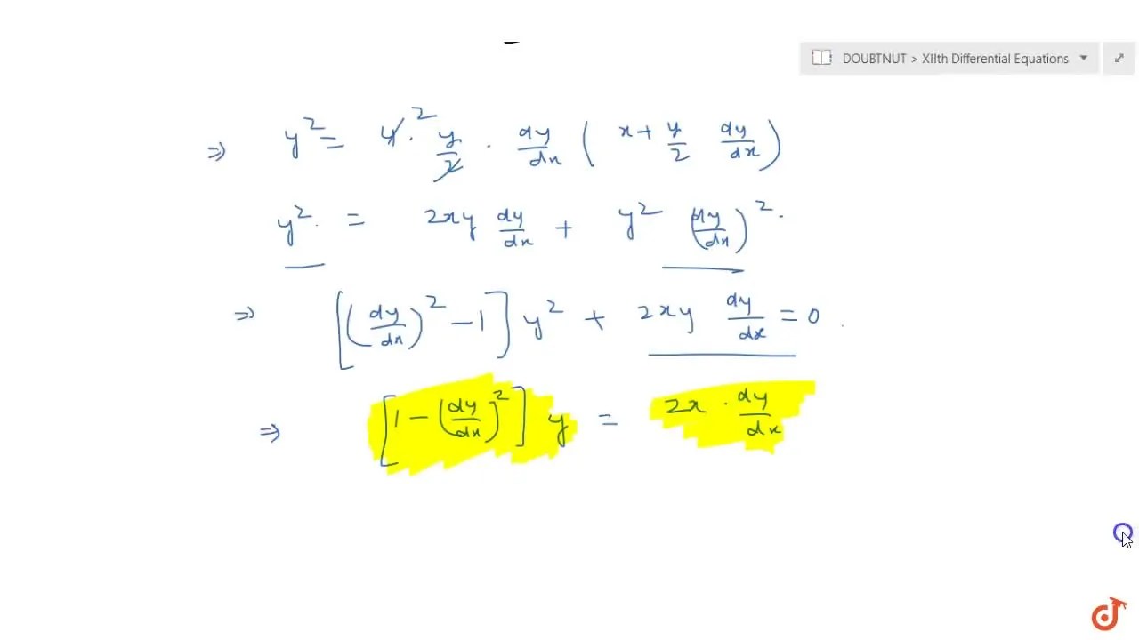 Verity that y^2=4a\ (x+a) is a solution of the differential equation